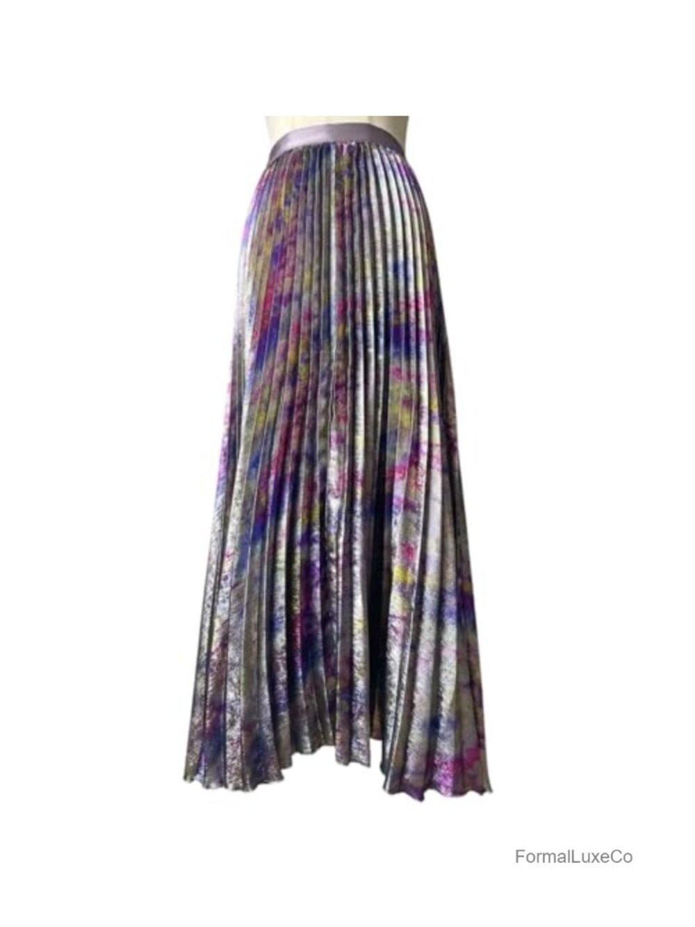 Women's Metallic Pleated Midi Skirt Shiny Finish A-Line